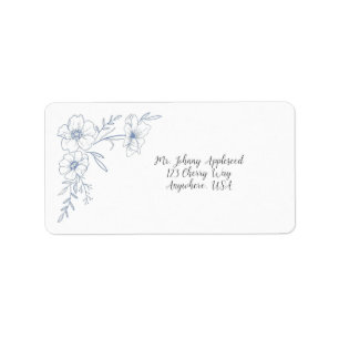 Étiquette d'adresse de mariage Fleurs Bleues Bienh