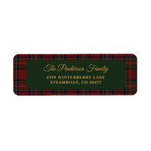 Étiquette d'adresse de Noël à carreaux tartan clas