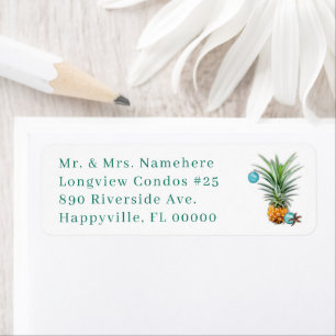 Étiquette d'adresse de Noël à l'ananas hawaïen