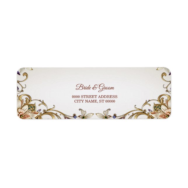 Étiquette d'adresse de retour à motif floral or bl (Devant)