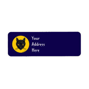 Étiquette d'adresse de retour à tête de chat noir