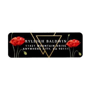 Étiquette d'adresse de retour Black Red Poppy