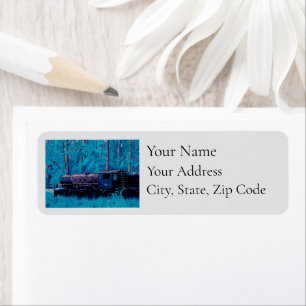 Étiquette d'adresse de retour bleu violet turquois