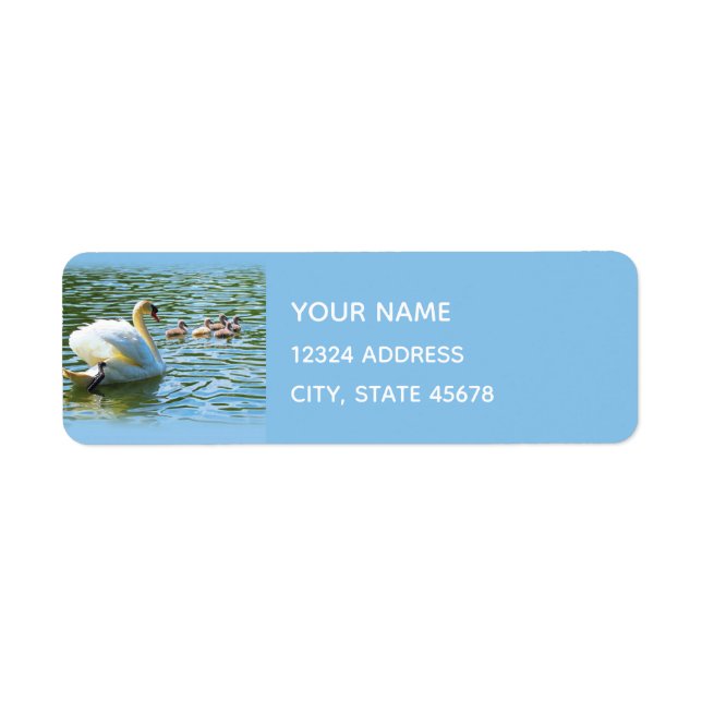 Étiquette d'adresse de retour cygne et cygnets ble (Devant)