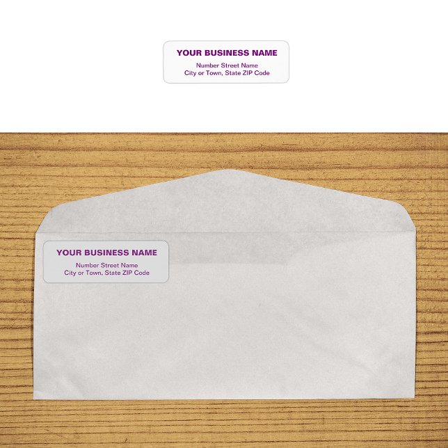 Étiquette d'adresse de retour d'affaires de texte  (Business return address label in purple plain text)