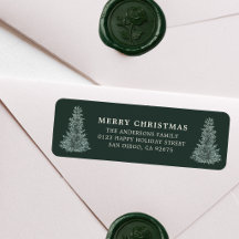 Étiquette d'adresse de retour d'arbre de Noël aqua
