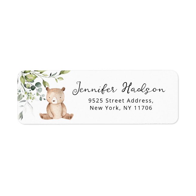 Étiquette d'adresse de retour de Baby shower ours  (Devant)