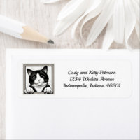 Étiquette d'adresse de retour de chat de Tuxedo he