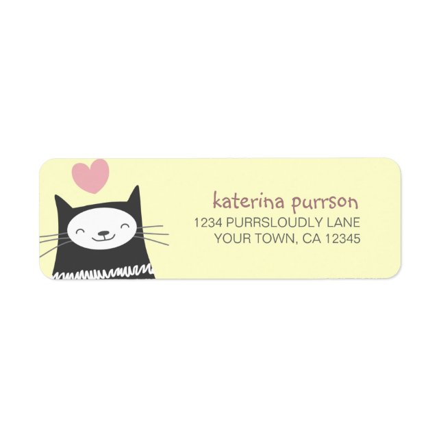 Étiquette d'adresse de retour de chat Happy Kawaii (Devant)
