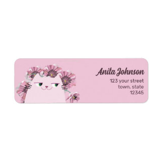 Étiquette d'adresse de retour de chat mignon rose 