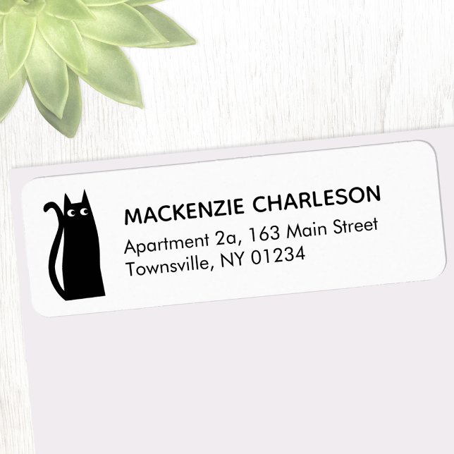 Étiquette d'adresse de retour de chat noir (Fun black cat return address label)