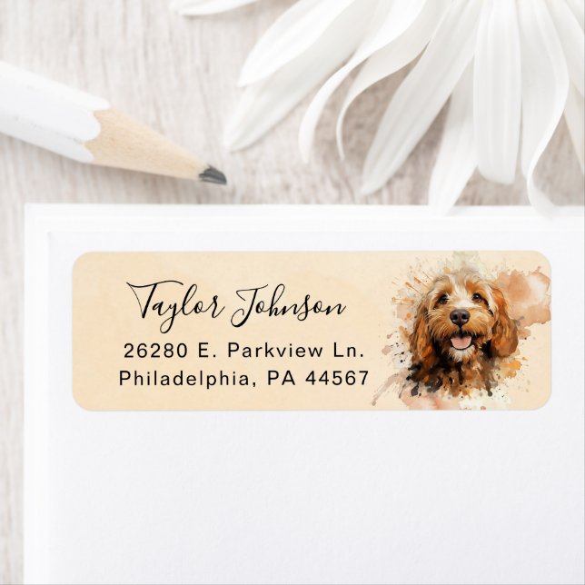 Étiquette d'adresse de retour de chien Cockapoo (En situation)