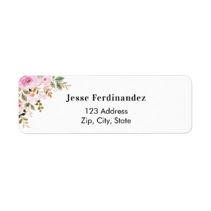Étiquette d'adresse de retour de fleur de rose flo