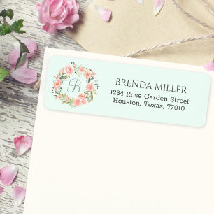 Étiquette d'adresse de retour de fleur rose pastel
