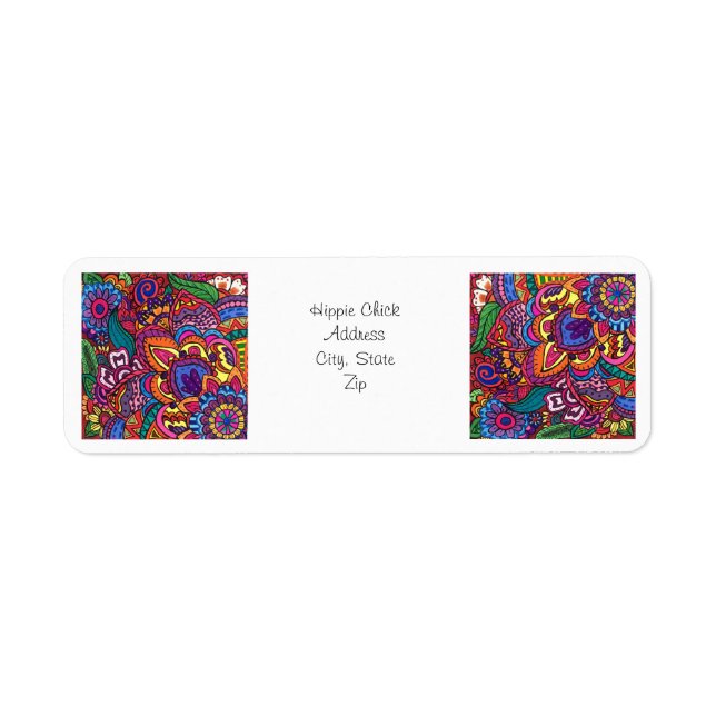 Étiquette d'adresse de retour de la fleur hippie c (Devant)