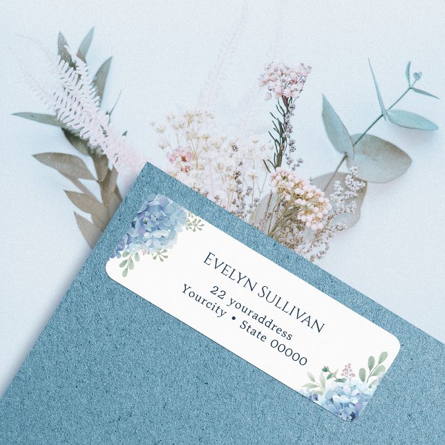 Étiquette d'adresse de retour de l'hydrangée bleue (Créateur téléchargé)