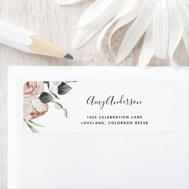 Étiquette d'adresse de retour de mariage floral ro (En situation)