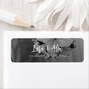 Étiquette d'adresse de retour de mariage noir et b