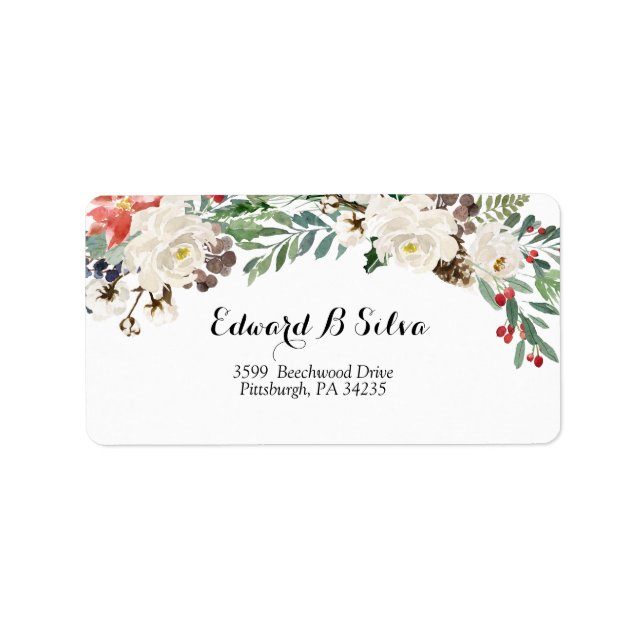 Étiquette d'adresse de retour de Noël Floral (Devant)
