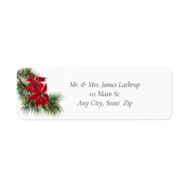 Étiquette d'adresse de retour de Noël Poinsettia (Devant)