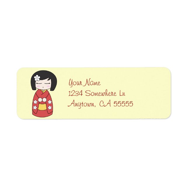 Étiquette d'adresse de retour de poupée Kokeshi (Devant)