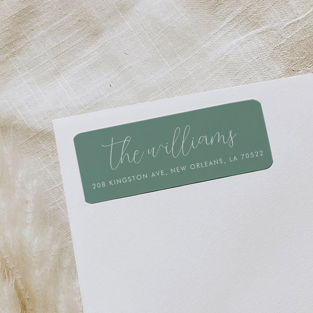 Étiquette d'adresse de retour de script moderne ve (Green script family name return address labels.)