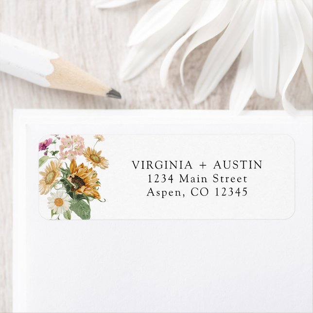 Étiquette d'adresse de retour de tournestournesol (Elegant Sunflower Wildflower Return Address Label by Painted Paperie
)