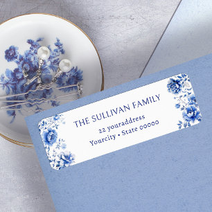 Étiquette d'adresse de retour des fleurs bleues