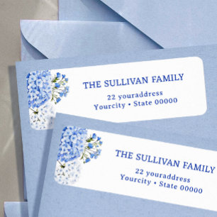 Étiquette d'adresse de retour d'hortensia bleu