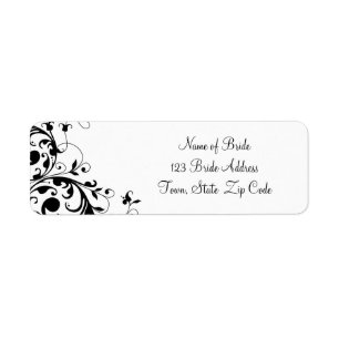 Étiquette d'adresse de retour du Mariage Black Whi