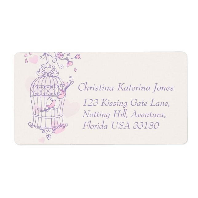Étiquette d'adresse de retour du mariage de cage d (Devant)