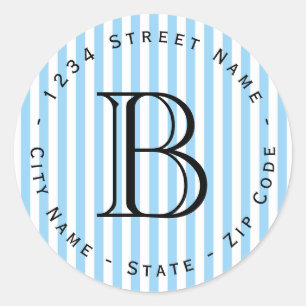 Étiquette d'adresse de retour du monogramme bleu