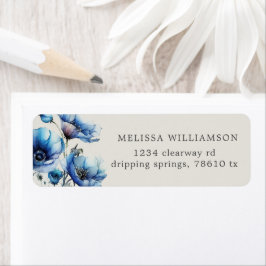 Étiquette d'adresse de retour du Poppy bleu floral
