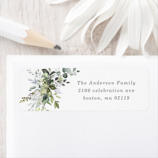 Étiquette d'adresse de retour Dusty Blue Florals (En situation)