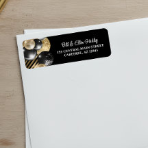 Étiquette d'adresse de retour élégante noire et or