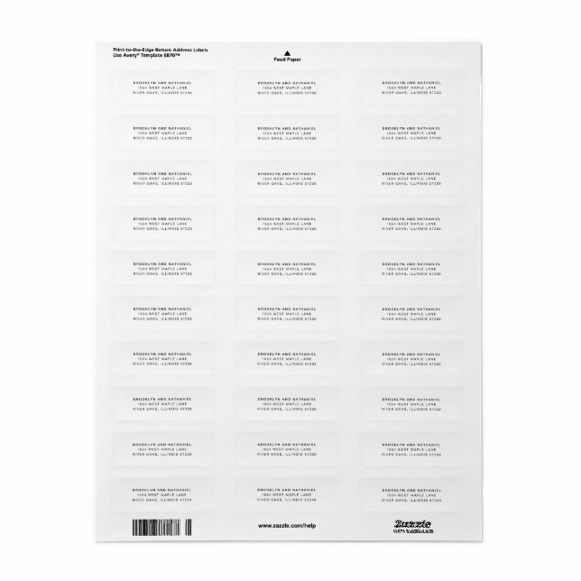 Étiquette d'adresse de retour en noir simple (Feuille entière)