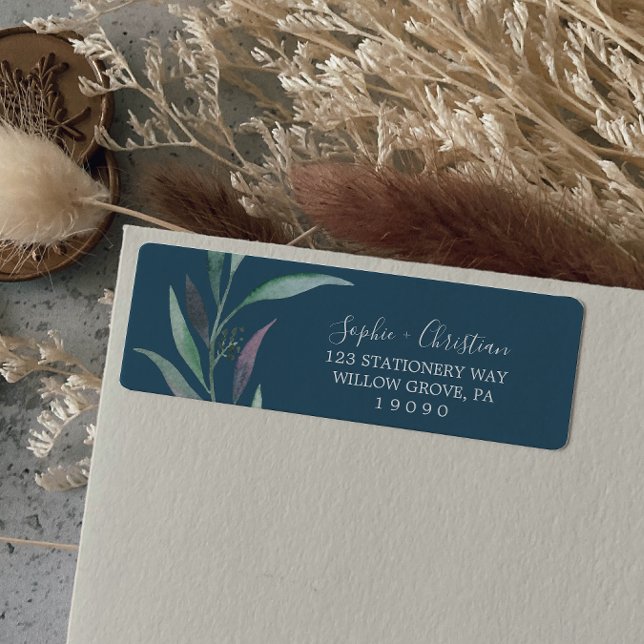 Étiquette d'adresse de retour Eucalyptus Bleu Vert (Créateur téléchargé)