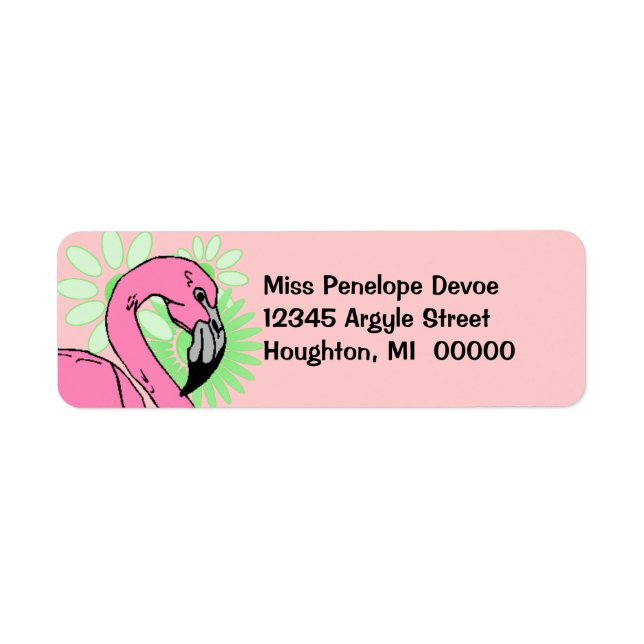 Étiquette d'adresse de retour Flamant rose rose (Devant)