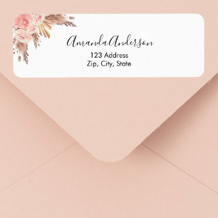 Étiquette d'adresse de retour fleur rose herbe de