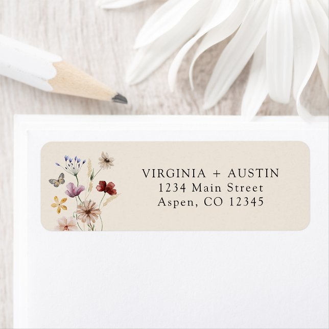 Étiquette d'adresse de retour Fleur sauvage (Tan Chic Boho Wildflower Return Address Label by Painted Paperie
)