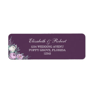 Étiquette d'adresse de retour Fleurie Violet Foncé