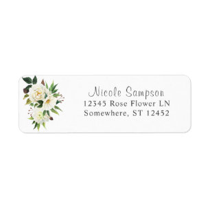 Étiquette d'adresse de retour Fleurs blanches et f