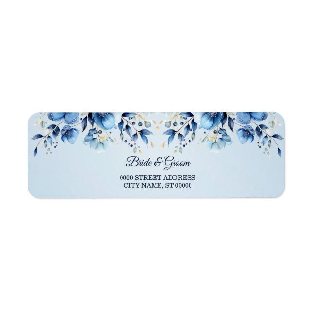Étiquette d'adresse de retour Fleurs Bleues Aquare (Devant)