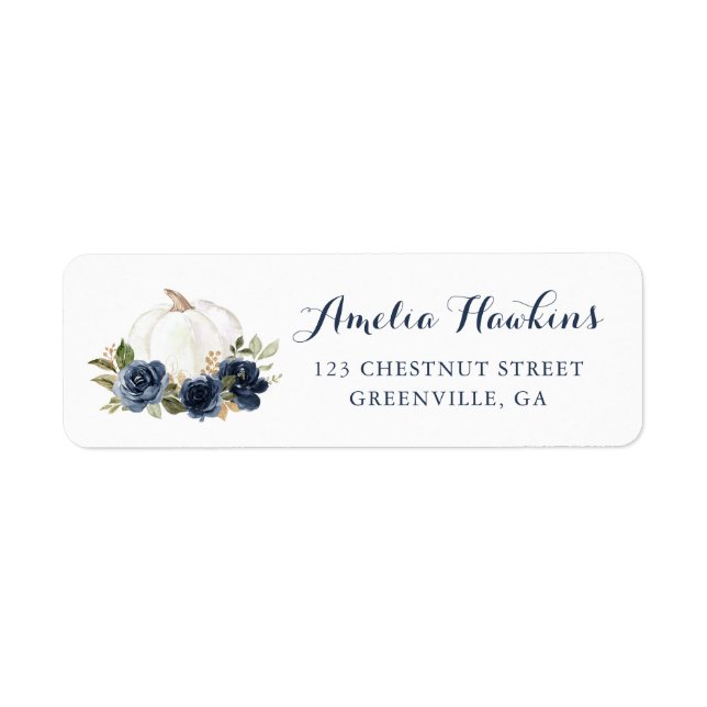 Étiquette d'adresse de retour Floral Navy Blue Pum (Devant)