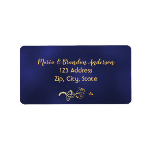 étiquette d'adresse de retour floral or bleu marin