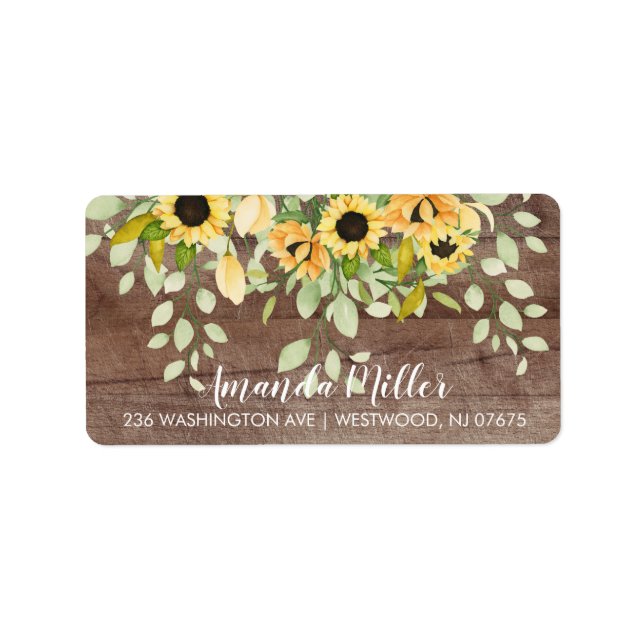Étiquette d'adresse de retour floral tournesol rus (Devant)