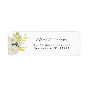 Étiquette d'adresse de retour florale blanche et j