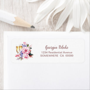 Étiquette d'adresse de retour florale rose Champag
