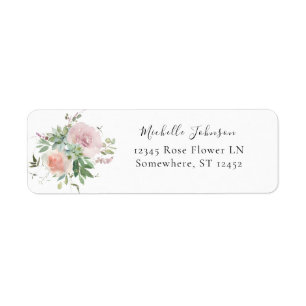 Étiquette d'adresse de retour florale rose et succ