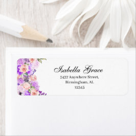 Étiquette d'adresse de retour florale rose et viol